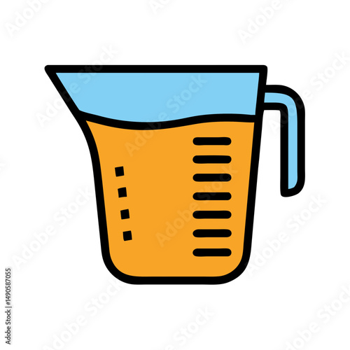 Measuring Cup Vector Icon with Blue Handle and Orange Body