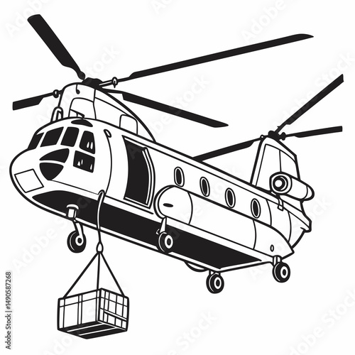 Chinook helicopter lifting cargo crate illustration