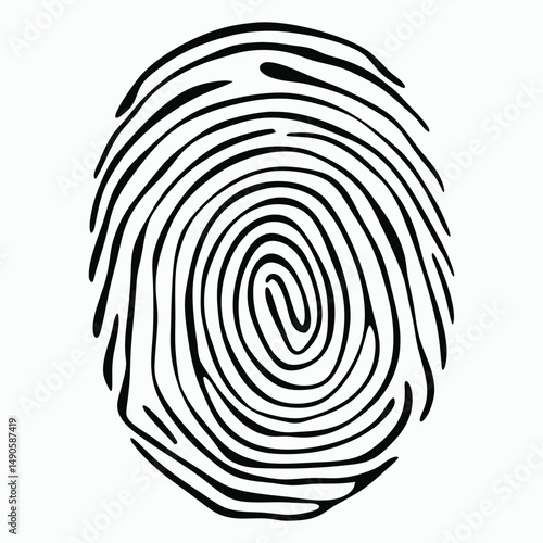 Detailed black and white fingerprint illustration for identification and security concepts