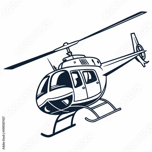 Professional helicopter cutout, isolated vector illustration, transparent background
