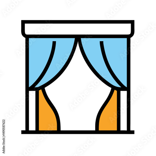 Blue Drapes and White Valance Curtain Icon