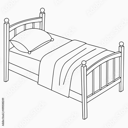 Simple line drawing of a child's wooden bed