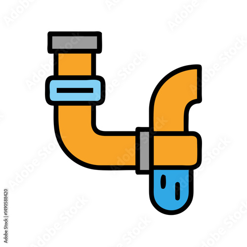 Orange Plumbing Pipe Icon with Gray Brackets and Blue Water Droplet