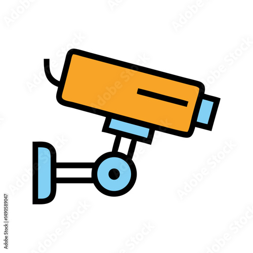 Orange Security Camera Icon with Blue Accents on Black Background