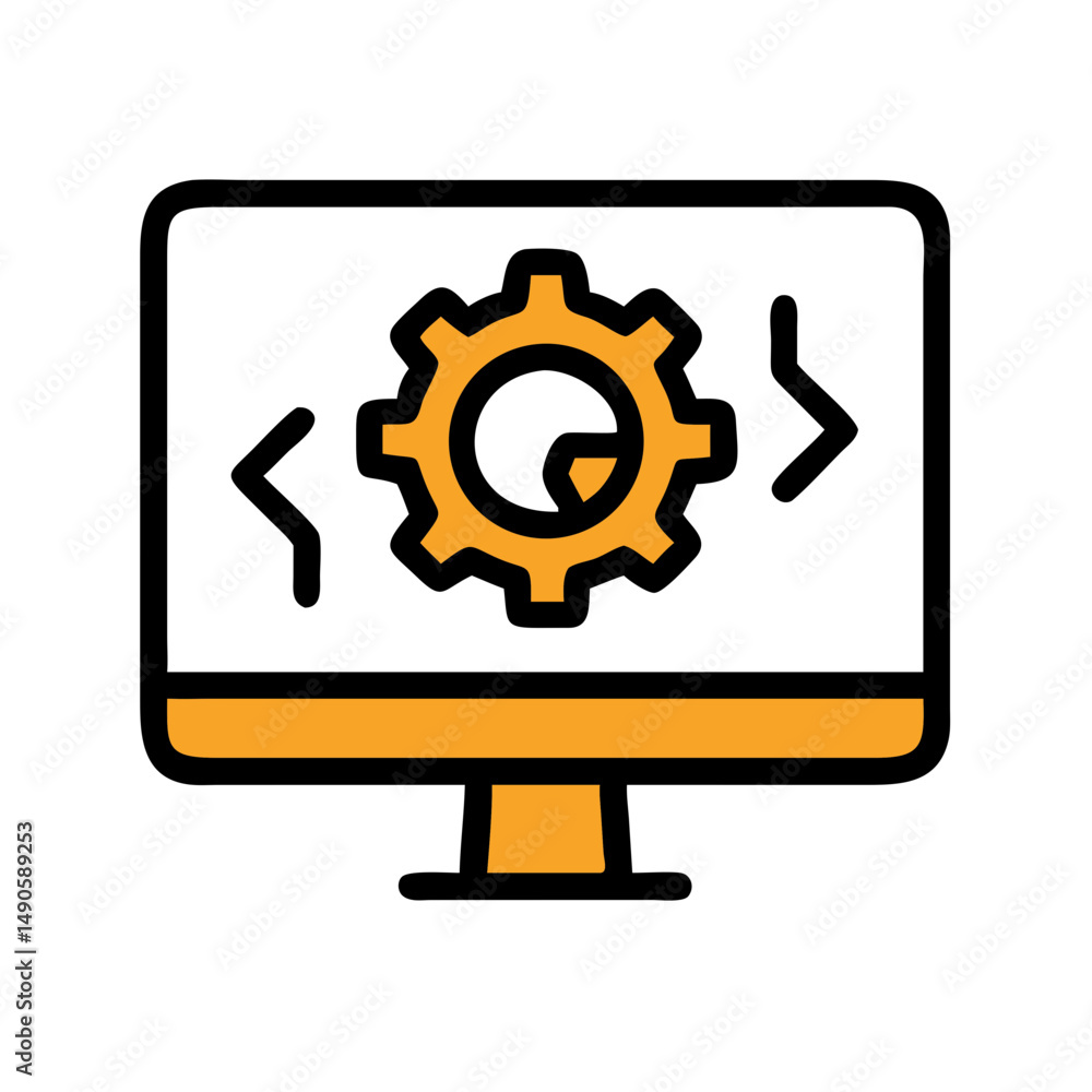 Yellow Gear Balancing Beam Icon on Black Background Yellow Gear Balancing Beam Icon on Black Background