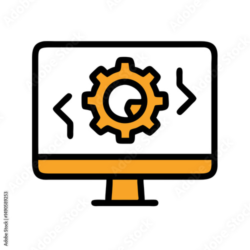 Yellow Gear Balancing Beam Icon on Black Background