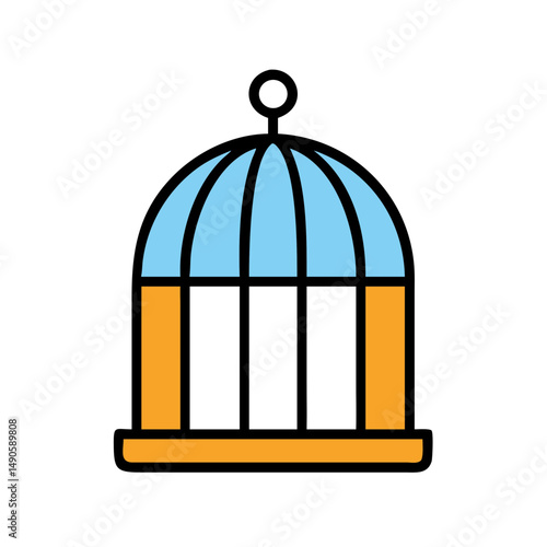 Blue and orange birdcage icon on black background