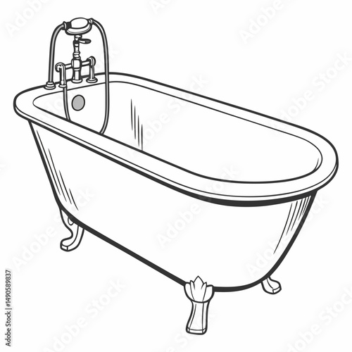 Clawfoot bathtub with vintage faucet illustration