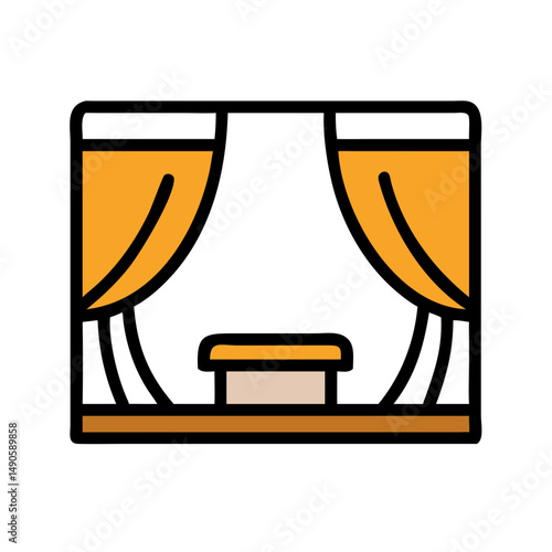 Theater Stage Vector Icon with Orange Curtains and Platform