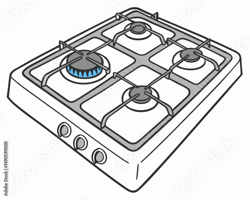 Professional gas stovetop illustration, transparent background