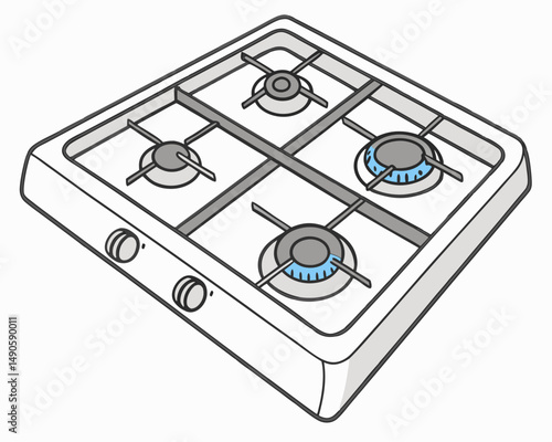 Professional gas stovetop illustration isolated on white
