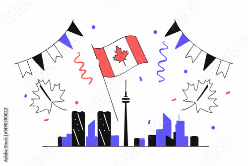 Creative artwork showcasing Canadian flag elements in a clean red and white color palette designed for Canada Day visuals and patriotic promotional materials