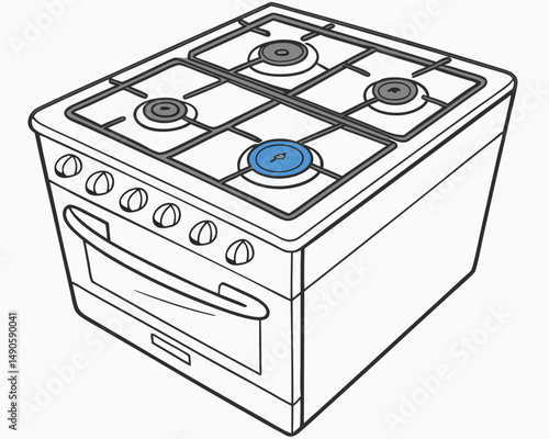 Professional gas stove cutout, isolated kitchen appliance