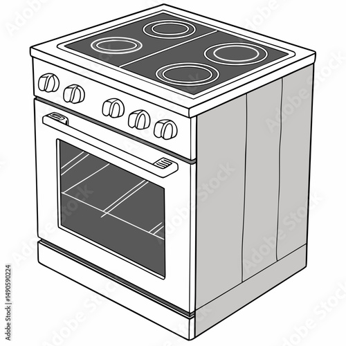 Modern electric stove oven kitchen appliance illustration