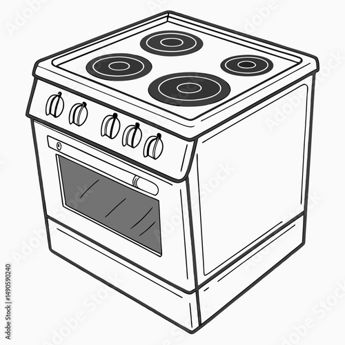 Modern electric stove oven kitchen appliance illustration