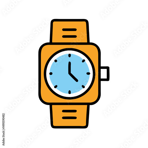 Orange Wristwatch Vector Icon with Blue Clock Face