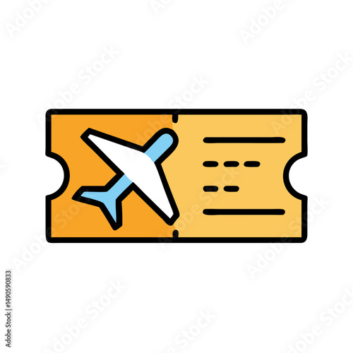 Airline Ticket Vector Icon with Blue Airplane Symbol on Orange Background