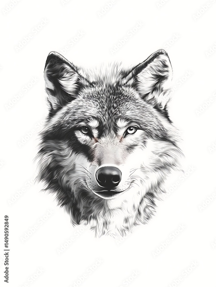 Wolf Portrait, Black and White Wolf Portrait, Black and White