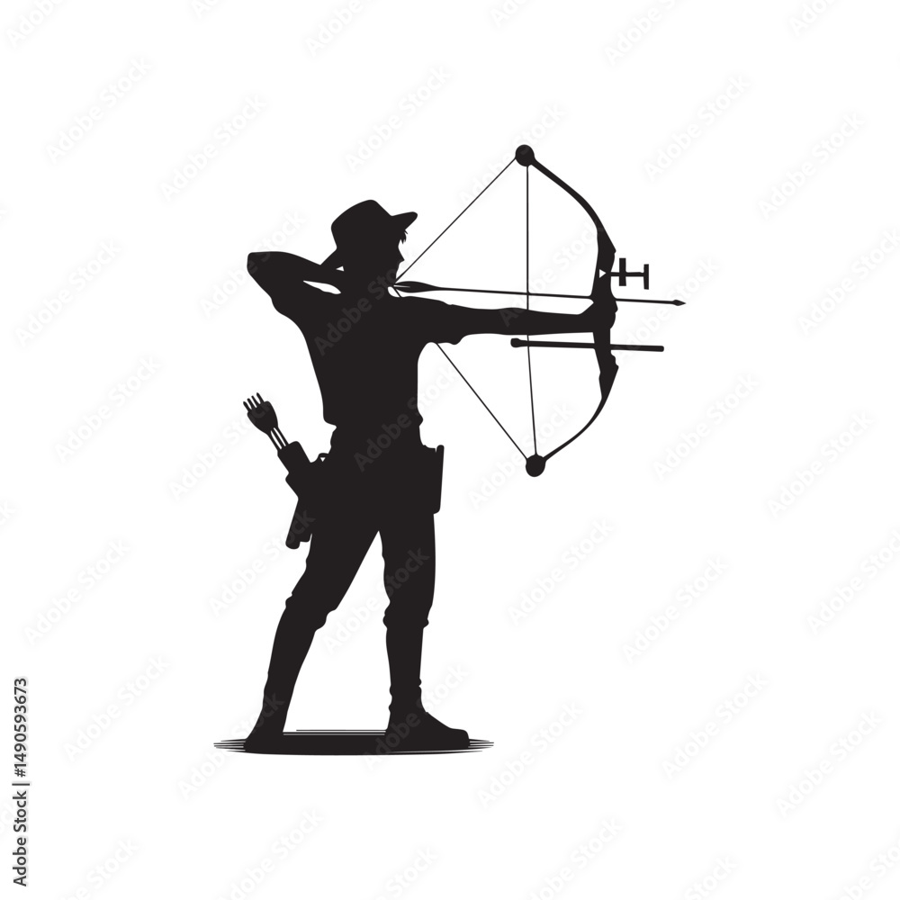Naklejka premium silhouette of a person shooting archery, customizable vector image
