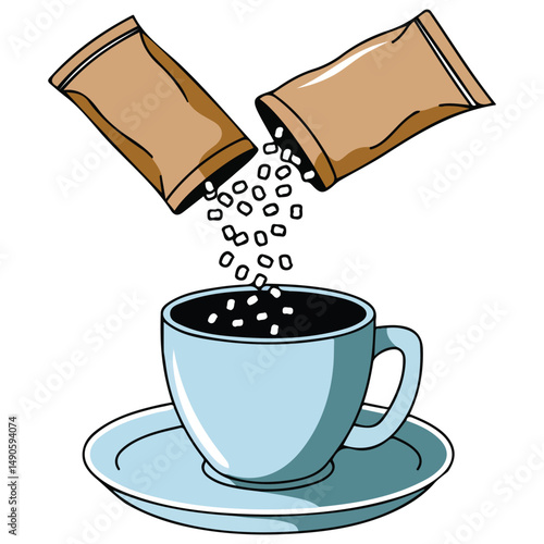 Pouring sweetener into cup isolated vector illustration