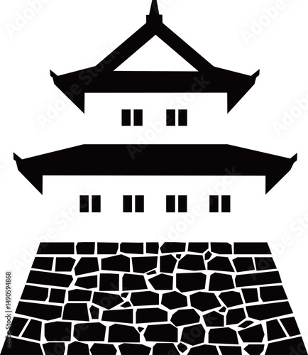 日本の城　二重櫓の白黒イラスト