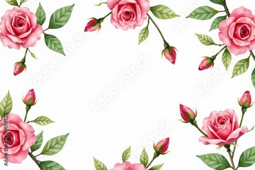 Delicate watercolor rose buds & leaves, repeating pattern, pretty, rose, design