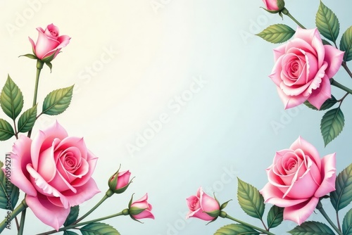 Delicate watercolor roses and leaves, romantic pastel hues , spring pattern, summer pattern, floral