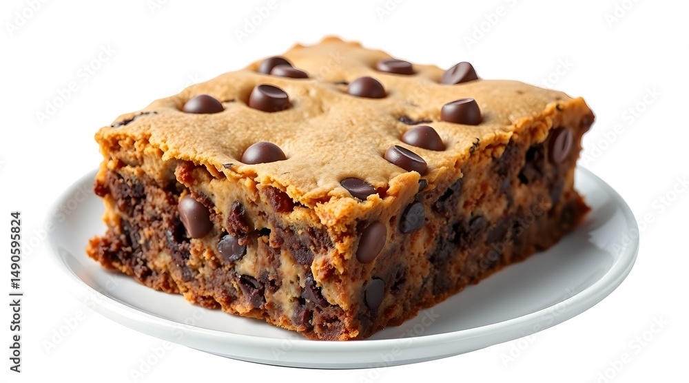 Close-Up of Chocolate Chip Blondie Bar on White Background – High-Quality Dessert Image for Baking, Food Blogs, Menus, and Commercial Use Close-Up of Chocolate Chip Blondie Bar on White Background – High-Quality Dessert Image for Baking, Food Blogs, Menus, and Commercial Use
