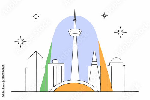 Gorgeous city skyline at night featuring tall skyscrapers lit up in vibrant colors showcasing a mesmerizing cityscape glowing in the nighttime sky