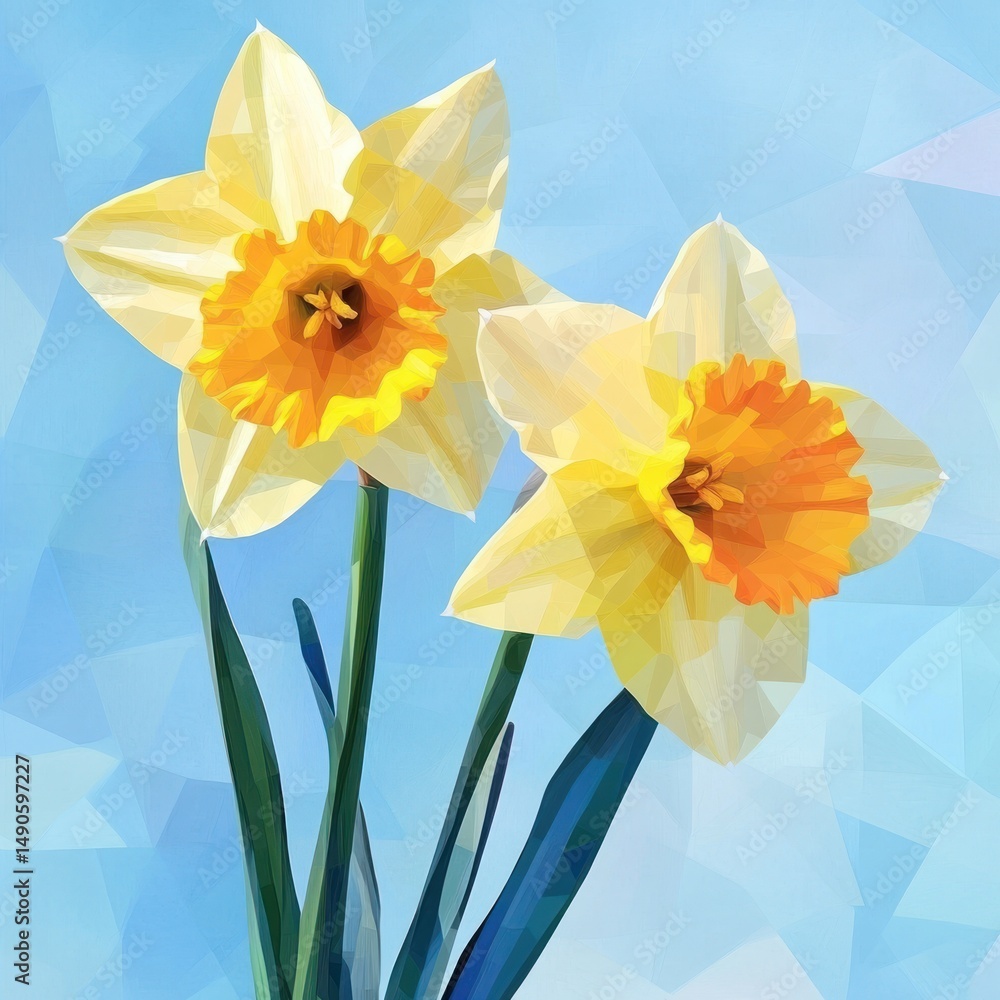 Fototapeta premium Daffodils in Spring: A Polygonal Masterpiece