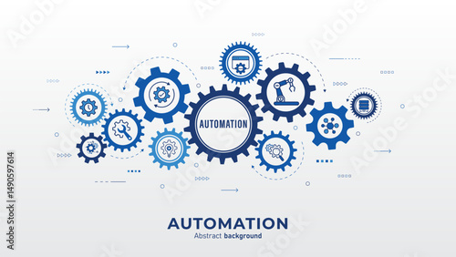 Concept of Automation and IOT software. Automation icon with Rotating mechanism of round parts. AI Technology and innovation background. Enhanced productivity and improvements. Vector illustration.