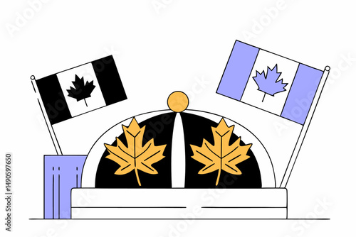 Detailed crown design with maple leaves and Canada flags for Victoria Day celebrations reflecting patriotic spirit and cultural pride