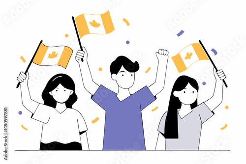 Illustration of cheerful people in detailed cartoon style portraying happiness and friendship to enhance family-friendly and social media projects