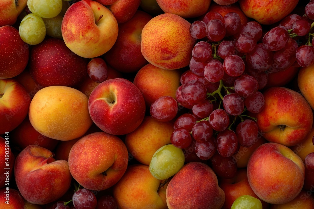 Fresh peaches, grapes, and green grapes Fresh peaches, grapes, and green grapes