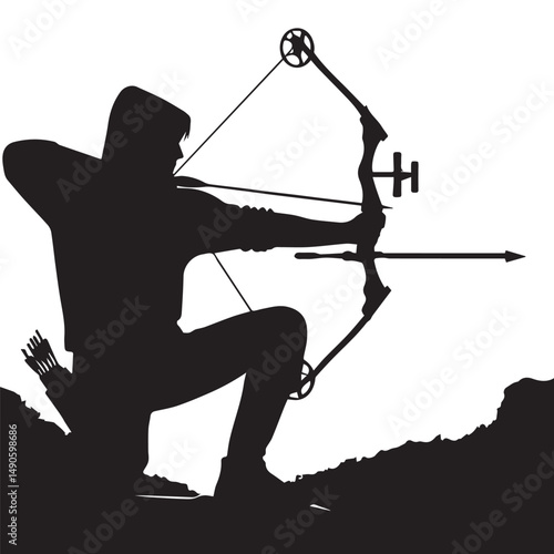 silhouette of a person shooting archery, customizable vector image