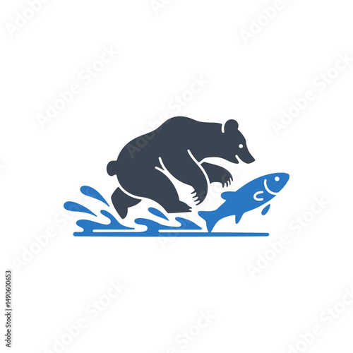 Bear Catching Fish Icon
