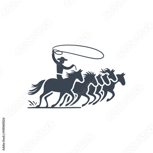 Cowboy Herding Horses Icon