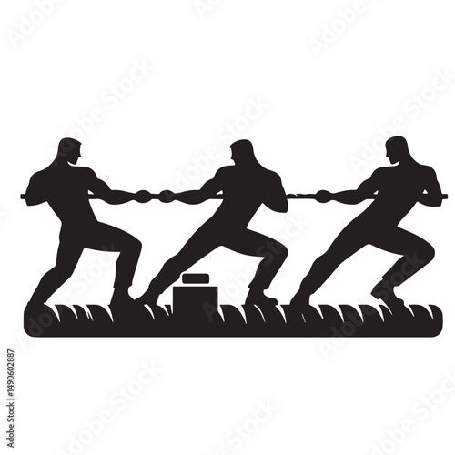 Tug of War Silhouette line art vector illustration on white background