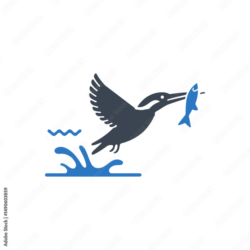 Fototapeta premium Kingfisher Catching Fish Icon