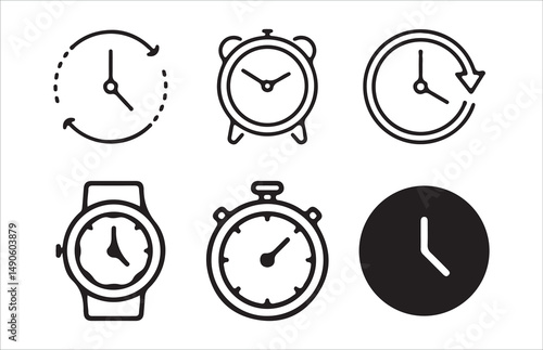 Time and Clock line icon set. Included Clock, Stopwatch, Victor illustrations  Eps 10.