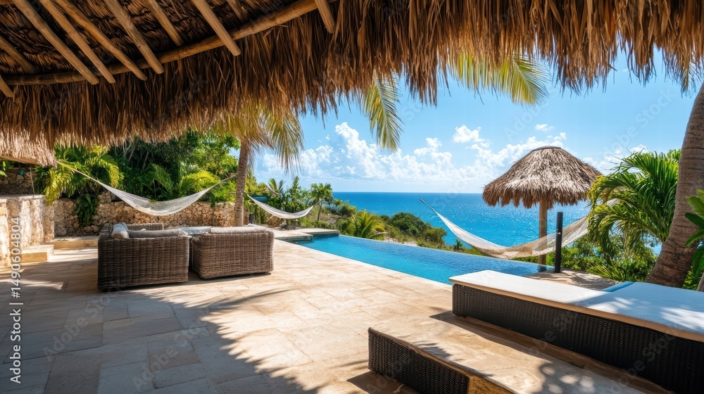 Fototapeta premium luxurious caribbean villa with infinity pool and ocean view