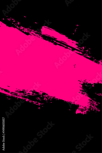 Vibrant vector pink grunge brush stroke on a black background. Abstract, energetic paint texture for modern designs, text overlays, or artistic accents.