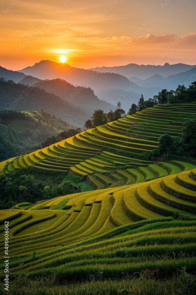 Fototapeta premium a close up of a field with a sunset in the background