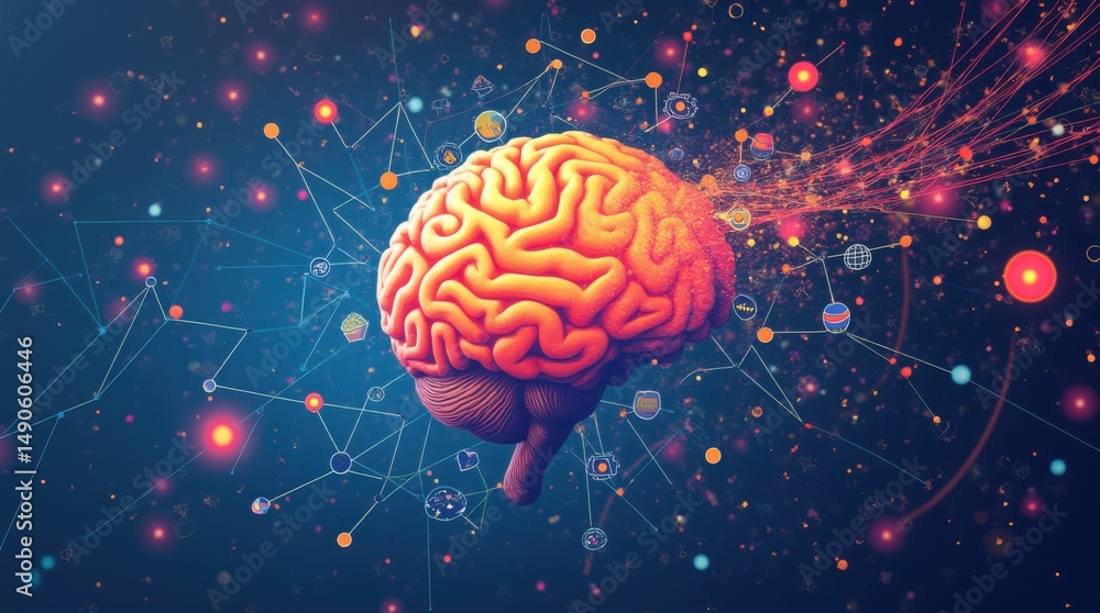 Fototapeta premium Abstract conceptual illustration of learning and cognition process