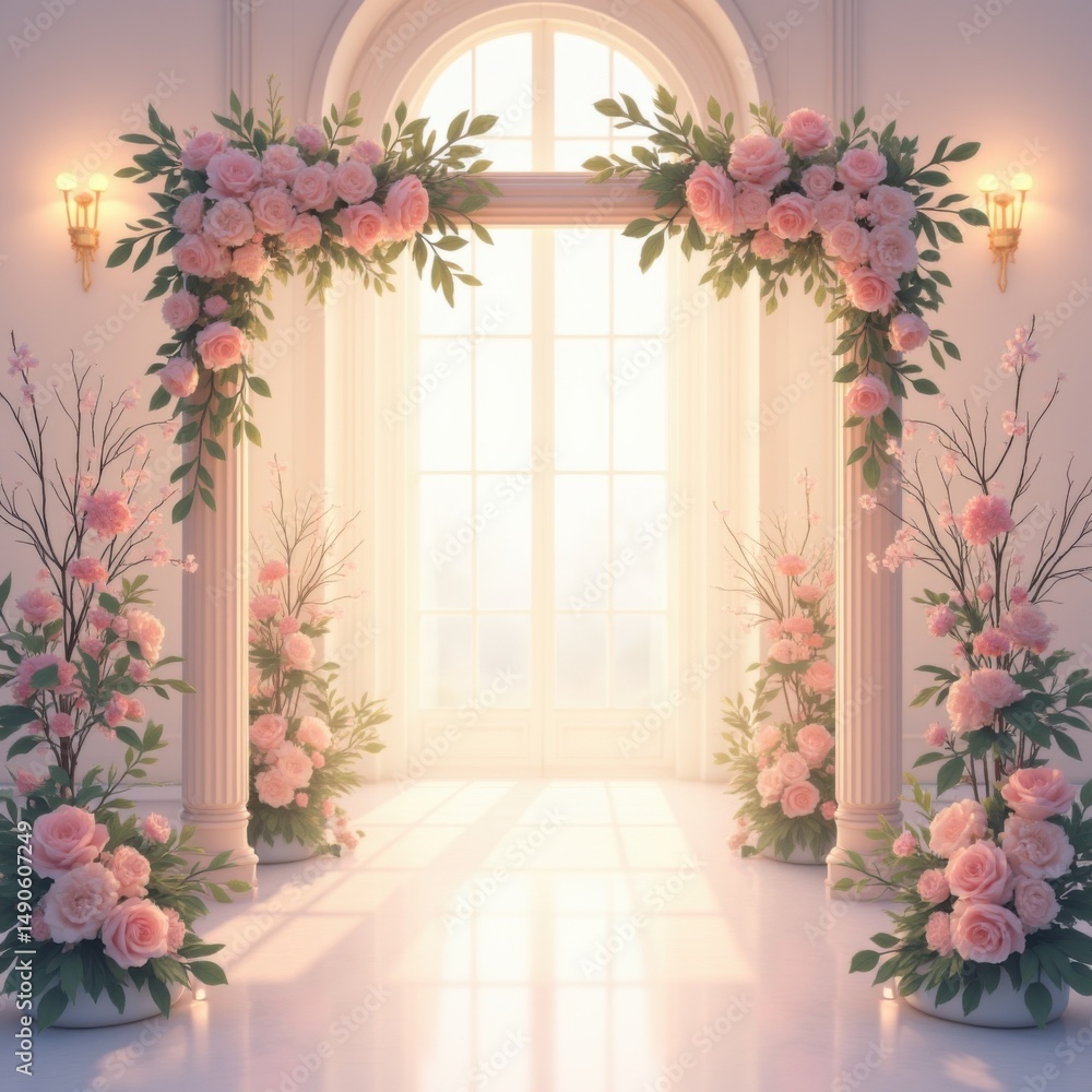 Fototapeta premium Elegant wedding venue with exquisite floral decorations