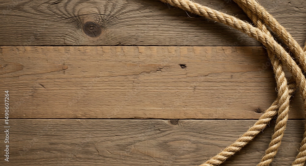 A thick, natural fiber rope rests on textured, weathered wooden planks. This rustic scene evokes nautical themes, strength, and traditional craftsmanship. A thick, natural fiber rope rests on textured, weathered wooden planks. This rustic scene evokes nautical themes, strength, and traditional craftsmanship.