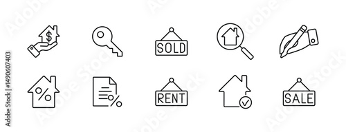 Real estate icons depicting property transactions