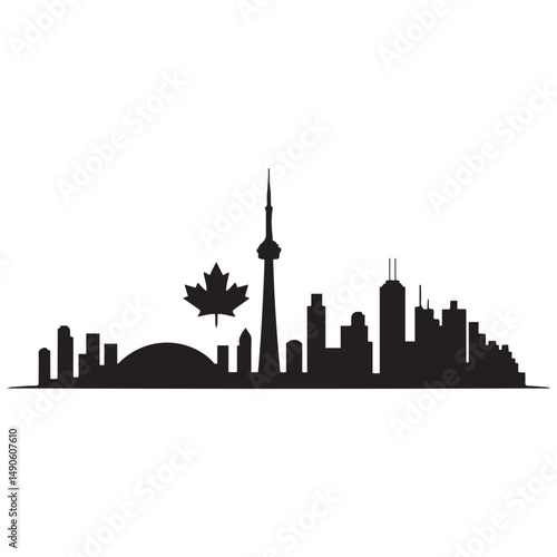Toronto City skyline Vector black silhouette. with white background