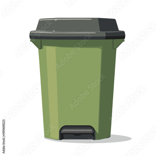 green trash can with black lid  recycling bin illustration