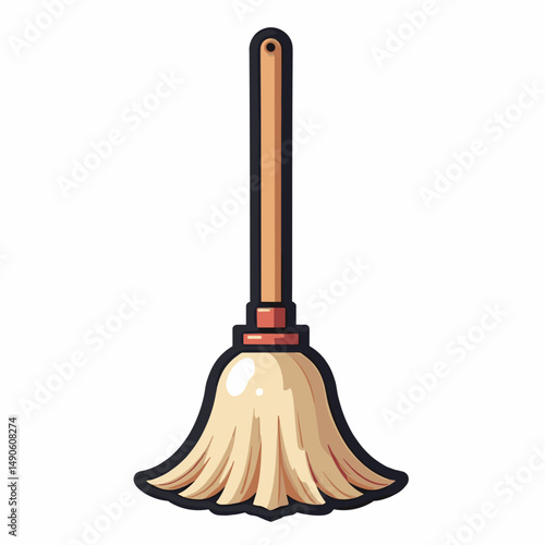 cartoon broom with red handle and white bristles